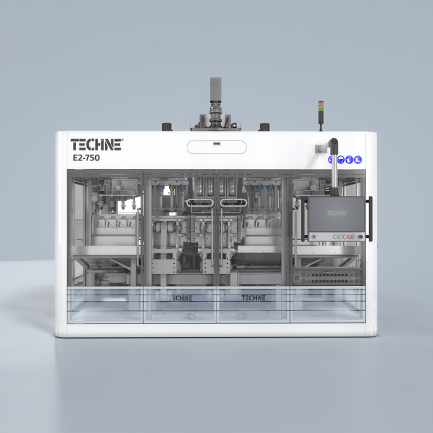 E-750 extrusion blow molding machine by Techne Packaging, ideal for plastic bottle and container manufacturers needing medium-volume production.